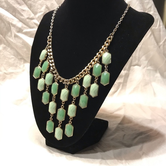Green Gold Statement Necklace Lucite Chrysoprase - Picture 2 of 7